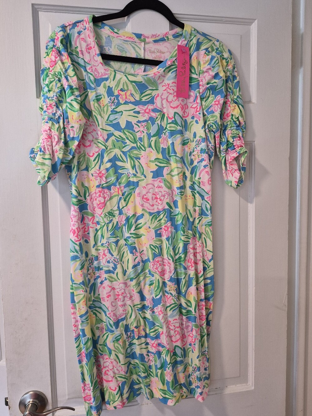 NWT- Lilly Pulitzer Belden Elbow Sleeve Dress - Pink & Blue Size M